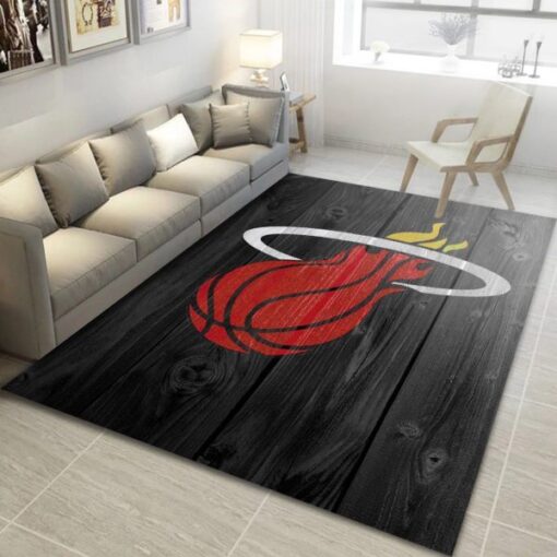 Miami Heat Team Logo Wooden Style Nba Living Room Carpet Rug - Custom Size And Printing