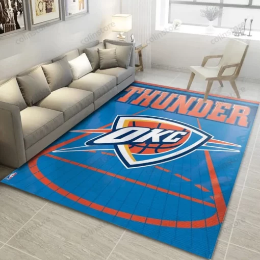 Oklahoma City Thunder Logo Area Rug Nba Rug Home Decor - Custom Size And Printing
