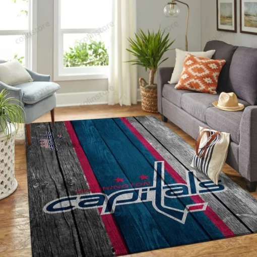 Washington Capitals Nhl Team Logo Wooden Style Nice Gift Home Decor Rectangle Area Rug - Custom Size And Printing