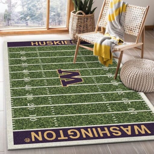 Washington Huskies Team Home Field NFL Living Room Carpet Area Rug - Custom Size And Printing
