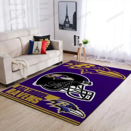 Baltimore Ravens NFL Team Logo Helmet Gift Home Decor Rectangle Area Rug Rug - Custom Size And Printing