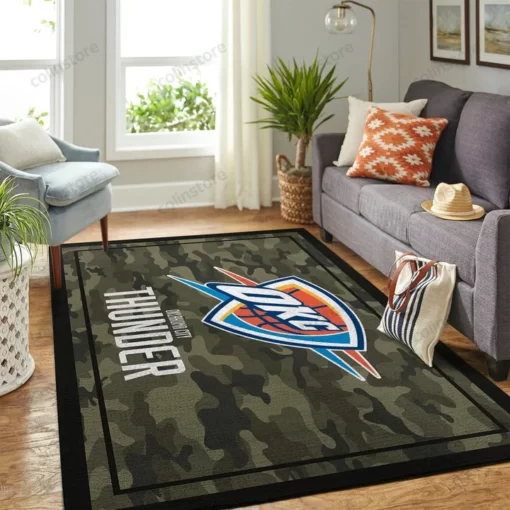 Oklahoma City Thunder Camouflage Nba Living Room Carpet Area Rug - Custom Size And Printing