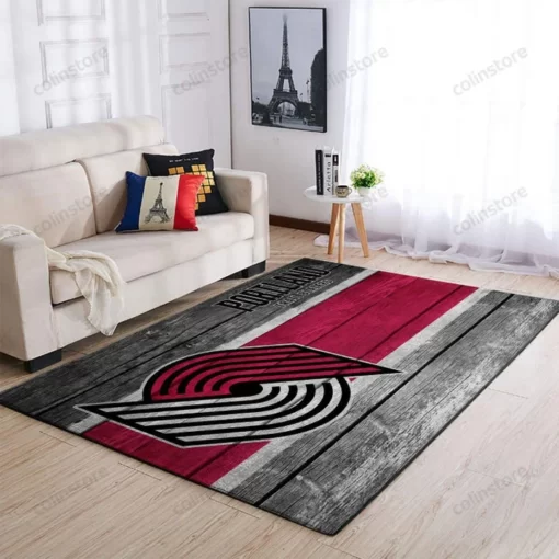 Portland Trail Blazers Team Logo Wooden Style Nice Gift Nba Area Rug Home Decor - Custom Size And Printing