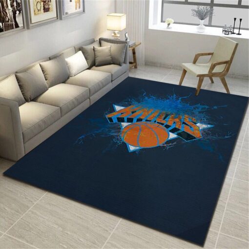 New York Knicks Logo Area Rug - Basketball Team Living Room Bedroom Carpet - Custom Size And Printing