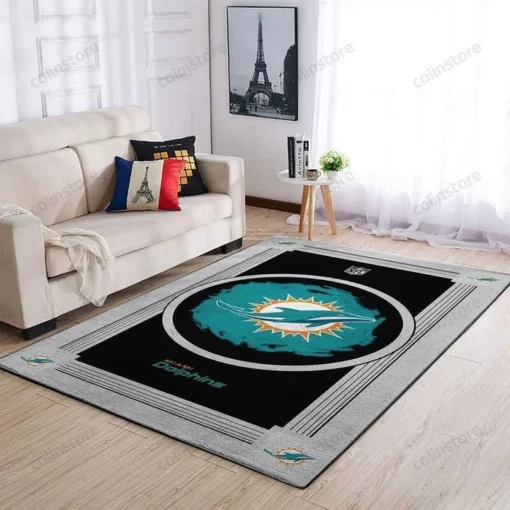 Miami Dolphins NFL Logo Style Rug Room Carpet Custom Area Floor Home Decor - Custom Size And Printing