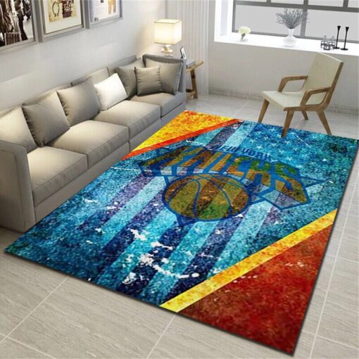 New York Knicks Logo Area Rug - Basketball Team Living Room Carpet - Custom Size And Printing