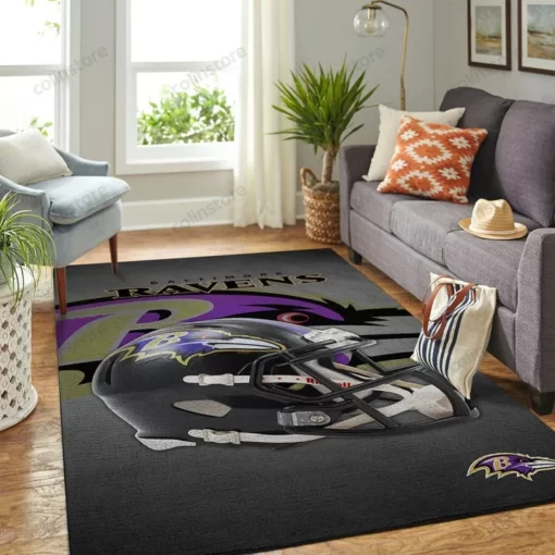 Baltimore Ravens NFL Area Rug Team Logo Helmet Living Room Custom Size And Printing