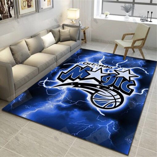 Orlando Magic Logo Area Rug - Basketball Team Living Room Carpet, Sports Floor Decor - Custom Size And Printing