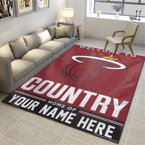 Miami Heat Personalized Area Rug - Team Living Room Bedroom Carpet - Custom Size And Printing