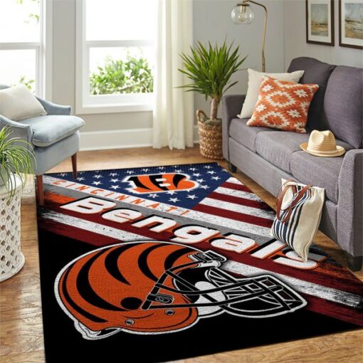 Cincinnati Bengals Nfl Team Logo American Style Nice Gift Home Decor Rectangle Area Rug - Custom Size And Printing