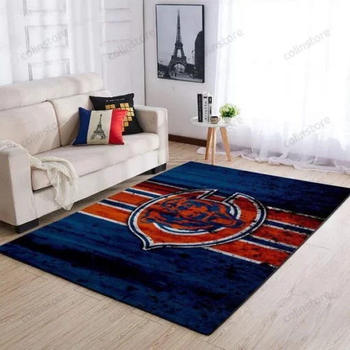 Chicago Bears Logo Team Nfl Living Room Carpet Area Rug - Custom Size And Printing