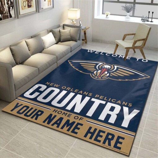 New Orleans Pelicans Personalized Area Rug - Living Room Carpet, Customized Fan Cave Floor Mat - Custom Size And Printing