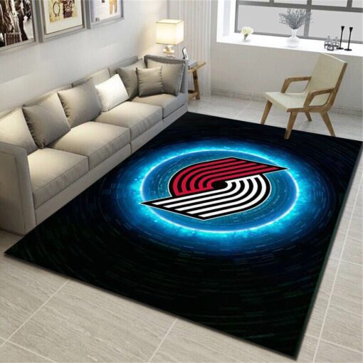 Portland Trail Blazers Logo Area Rug - Basketball Team Living Room Carpet, Sports Floor Mat - Custom Size And Printing