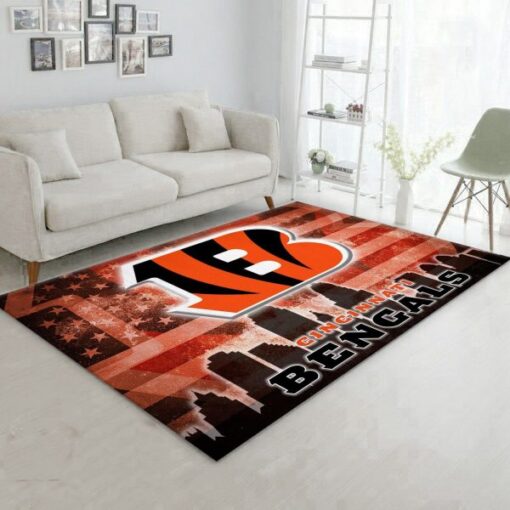 Cincinnati Bengals Nfl With Flag Usa Living Room Carpet Rug - Custom Size And Printing