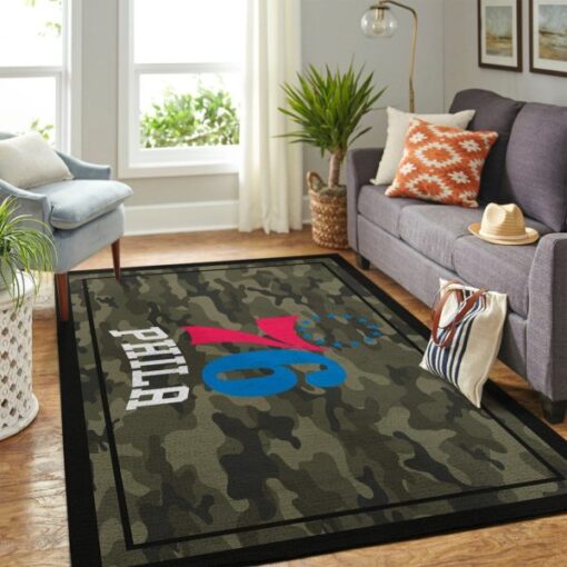 Philadelphia 76Ers Team Logo Camouflage Nba Living Room Carpet Rug - Custom Size And Printing