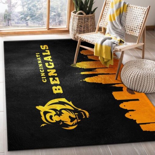 Cincinnati Bengals Yellow Logo Nfl Living Room Carpet Rug Home Decor - Custom Size And Printing