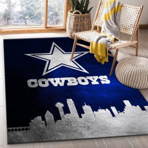 Dallas Cowboys Skyline Nfl Area Rug - Living Room And Bedroom Rug - Custom Size And Printing