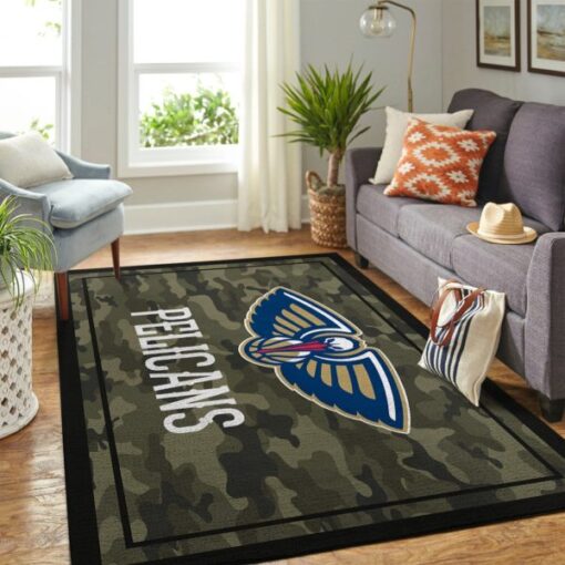 New Orleans Pelicans Team Logo Camo Style Nice Gift Nba Living Room Carpet Rug - Custom Size And Printing