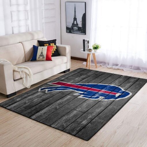 Buffalo Bills NFL Team Logo Grey Wooden Style Style Nice Gift Home Decor Rectangle Area Rug - Custom Size And Printing