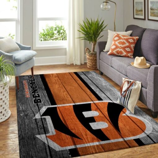 Cincinnati Bengals Nfl Team Logo Wooden Style Style Nice Gift Home Decor Rectangle Area Rug - Custom Size And Printing