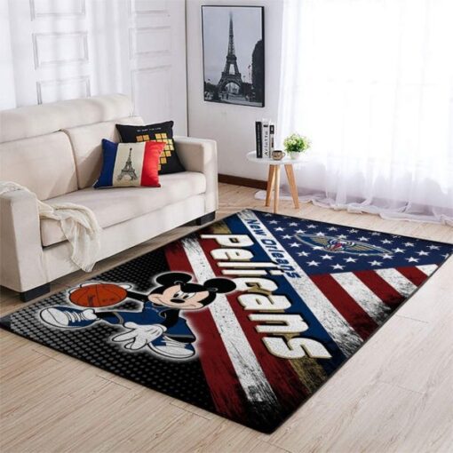 New Orleans Pelicans Team Logo Mickey Us Style Nice Gift Nba Living Room Carpet Rug - Custom Size And Printing