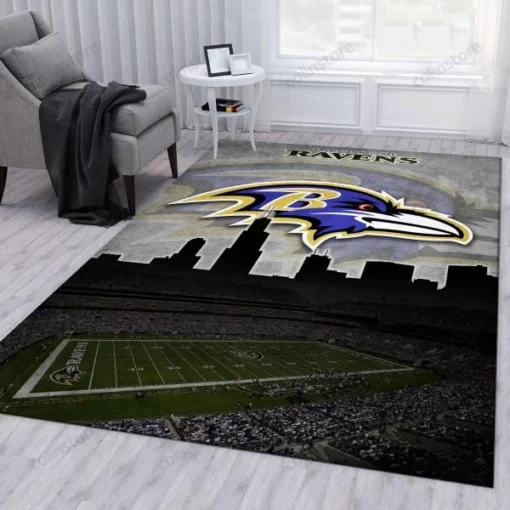 Baltimore Ravens And Stadium NFL Living Room Carpet Area Rug - Custom Size And Printing