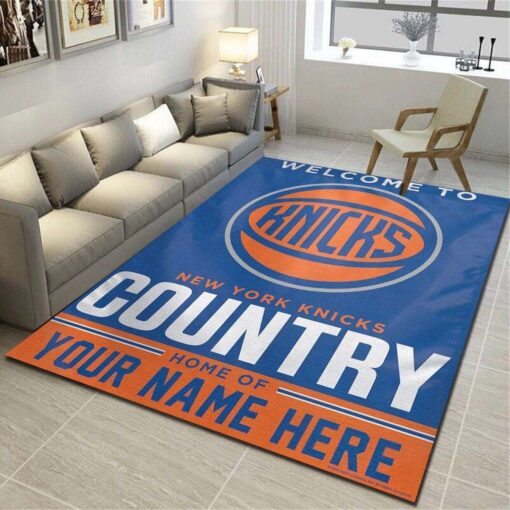 New York Knicks Personalized Rug - Team Living Room Carpet - Custom Size And Printing