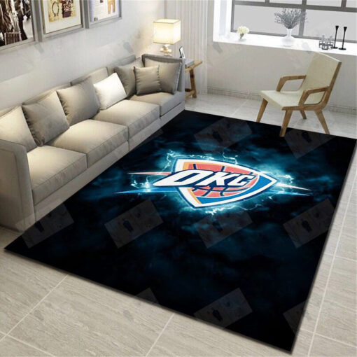 Oklahoma City Thunder Logo Area Rug - Basketball Team Living Room Carpet - Custom Size And Printing