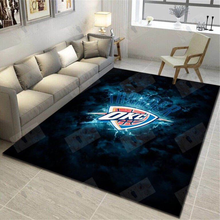 Oklahoma City Thunder Logo Area Rug – Basketball Team Living Room Carpet – Custom Size And Printing