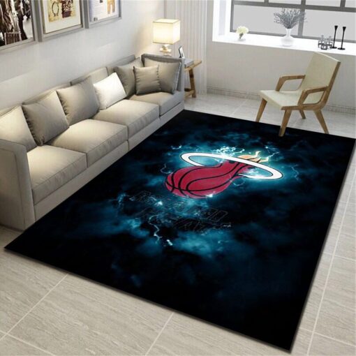 Miami Heat Logo Area Rug - Basketball Team Living Room Bedroom Carpet - Custom Size And Printing