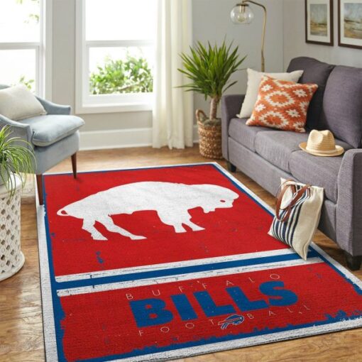 Buffalo Bills NFL Team Logo Retro Style Nice Gift Home Decor Rectangle Area Rug Custom Size And Printing