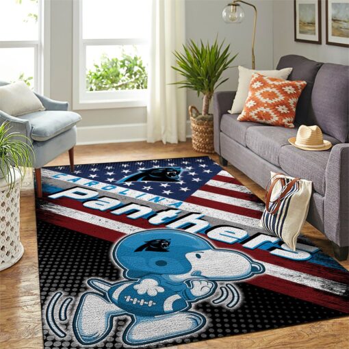 Carolina Panthers NFL Team Logo Snoopy Us Style Nice Gift Home Decor Rectangle Area Rug Custom Size And Printing