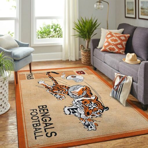 Cincinnati Bengals Nfl Team Logo Retro Style Nice Gift Home Decor Rectangle Area Rug - Custom Size And Printing