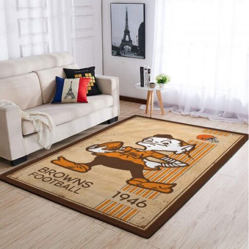 Cleveland Browns Nfl Team Logo Retro Style Nice Gift Living Room Carpet Rug - Custom Size And Printing