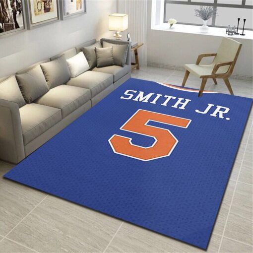 New York Knicks Logo Area Rug - Basketball Team Living Room Carpet - Custom Size And Printing