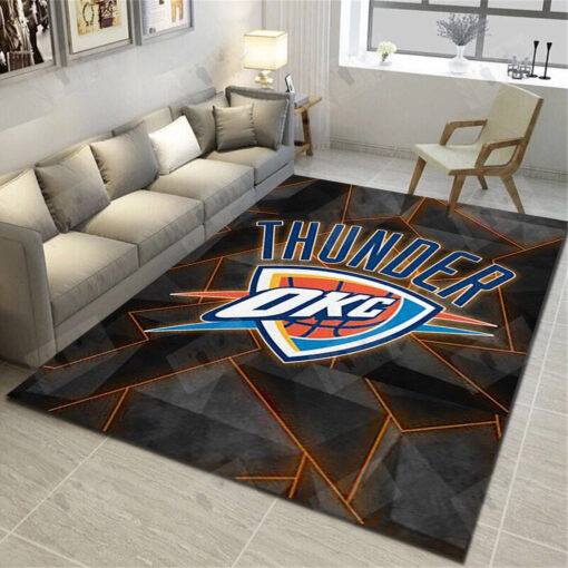 Oklahoma City Thunder Logo Area Rug - Basketball Team Living Room Carpet - Custom Size And Printing