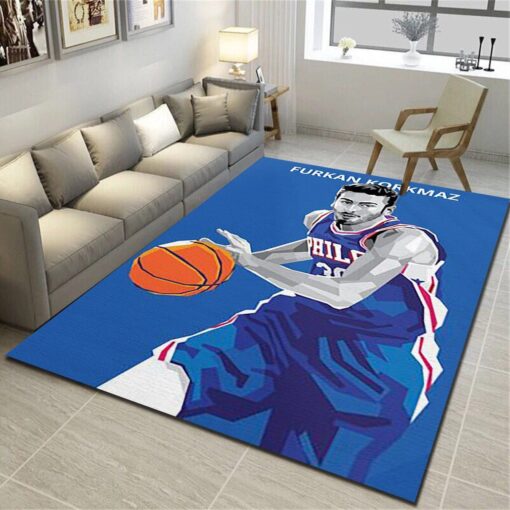 Philadelphia 76Ers Logo Area Rug - Basketball Team Living Room Bedroom Carpet - Custom Size And Printing