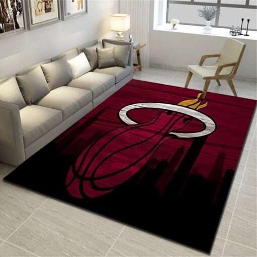 Miami Heat Area Rug - Basketball Team Living Room Bedroom Carpet, Sports Floor Decor - Custom Size And Printing