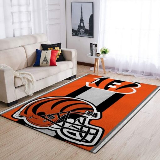 Cincinnati Bengals Nfl Team Logo Helmet Nice Gift Living Room Carpet Rug - Custom Size And Printing