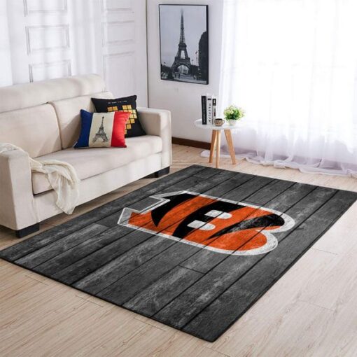 Cincinnati Bengals Nfl Team Logo Grey Wooden Style Style Nice Gift Home Decor Rectangle Area Rug - Custom Size And Printing