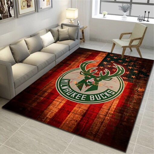 Milwaukee Bucks Logo Area Rug - Basketball Team Living Room Carpet - Custom Size And Printing