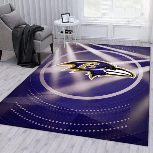 Baltimore Ravens Logo Light NFL Living Room Carpet Area Rug Custom Size And Printing