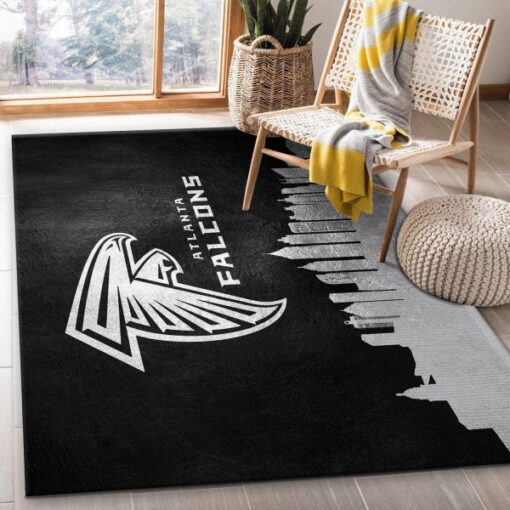 Atlanta Falcons Skyline NFL Black And White Living Room Carpet Rug Home Decor - Custom Size And Printing