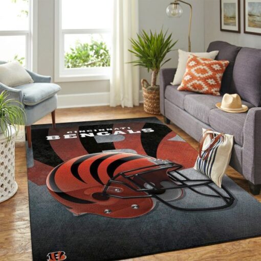 Cincinnati Bengals Nfl Team Logo Helmet Style Nice Gift Living Room Carpet Rug - Custom Size And Printing