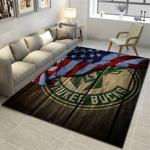 Milwaukee Bucks Logo Area Rug - Basketball Team Living Room Bedroom Carpet - Custom Size And Printing