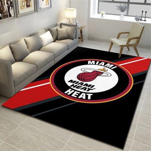Miami Heat Logo Area Rug - Basketball Team Living Room Bedroom Carpet, Fan Cave Floor Mat - Custom Size And Printing