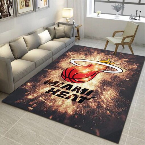 Miami Heat Logo Area Rug - Basketball Team Living Room Carpet, Sports Floor Mat - Custom Size And Printing
