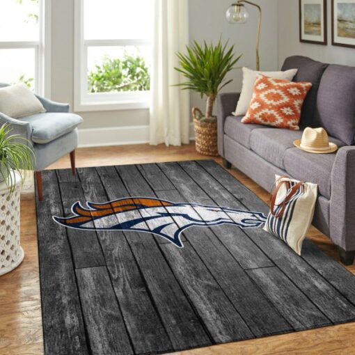 Denver Broncos Nfl Team Logo Grey Wooden Style Style Nice Gift Home Decor Rectangle Area Rug - Custom Size And Printing