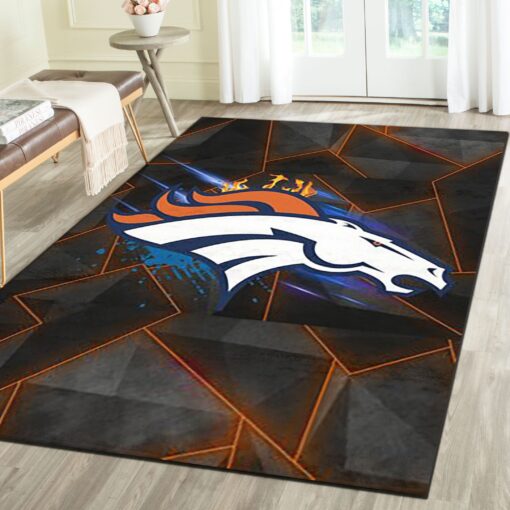 Denver Broncos Logo Area Rug - Football Team Living Room Carpet - Custom Size And Printing