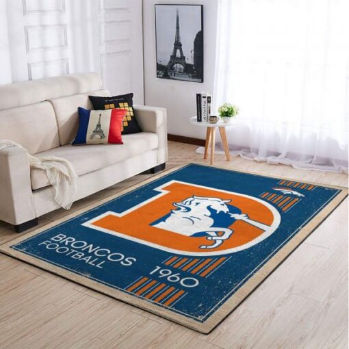 Denver Broncos Nfl Team Logo Retro Style Nice Gift Home Decor Rectangle Area Rug - Custom Size And Printing
